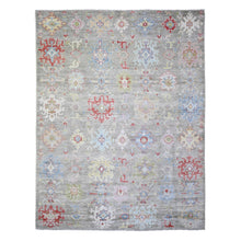 Load image into Gallery viewer, 8&#39;1&quot;x10&#39;8&quot; Taupe, Afghan Angora Oushak with Colorful Motifs Natural Dyes, Extra Soft Wool Hand Knotted, Oriental Rug FWR439128