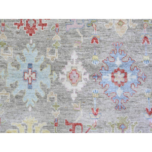 8'1"x10'8" Taupe, Afghan Angora Oushak with Colorful Motifs Natural Dyes, Extra Soft Wool Hand Knotted, Oriental Rug FWR439128