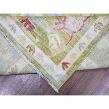 Load image into Gallery viewer, 9&#39;3&quot;x11&#39;10&quot; Golden Green, Pure Wool, Afghan Angora Oushak with Colorful Motifs, Vegetable Dyes, Hand Knotted, Oriental Rug FWR439170