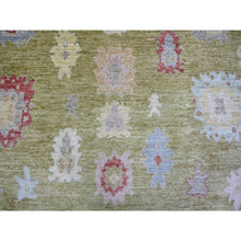 Load image into Gallery viewer, 9&#39;3&quot;x11&#39;10&quot; Golden Green, Pure Wool, Afghan Angora Oushak with Colorful Motifs, Vegetable Dyes, Hand Knotted, Oriental Rug FWR439170