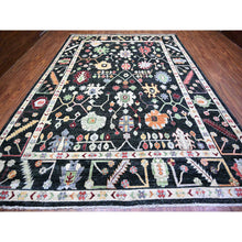 Load image into Gallery viewer, 9&#39;9&quot;x13&#39;9&quot; Charcoal Black, Soft Wool, Hand Knotted Afghan Angora Oushak with Pop of Color, Leaf Design, Vegetable Dyes, Oriental Rug FWR439404