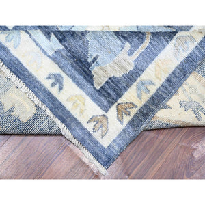 9'9"x14'2" Aegean Blue, Afghan Angora Oushak with All Over Leaf Design, Vegetable Dyes, Soft Wool, Hand Knotted, Oriental Rug FWR439446