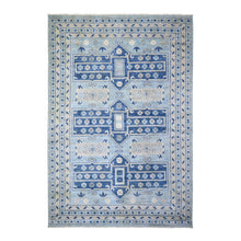 Load image into Gallery viewer, 6&#39;x9&#39; Light Blue, Vegetable Dyes Soft and Shiny Wool, Hand Knotted Anatolian Village Inspired with Large Elements Design, Oriental Rug FWR439554