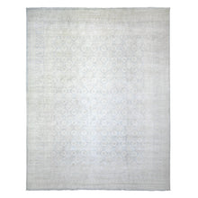 Load image into Gallery viewer, 11&#39;9&quot;x14&#39;3&quot; Ice Gray, Natural Wool Hand Knotted, White Wash Peshawar with All Over Medallions Heavily Washed, Oversized Oriental Rug FWR439680