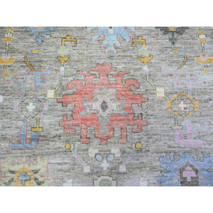 12'x12' Taupe, Afghan Angora Oushak with Geometric Leaf Design, Vegetable Dyes, Pure Wool, Hand Knotted Square Oriental Rug FWR439710