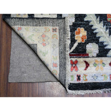 Load image into Gallery viewer, 11&#39;10&quot;x15&#39;4&quot; Charcoal Black, Pure Wool, Afghan Angora Oushak with Pop of Color, Leaf Design, Oversized, Hand Knotted Vegetable Dyes, Oriental Rug FWR439716