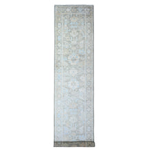 Load image into Gallery viewer, 3&#39;x15&#39;9&quot; Olive Gray, Hand Knotted Afghan Angora Oushak with All Over Motifs, Vegetable Dyes, Pure Wool, XL Runner Oriental Rug FWR439800