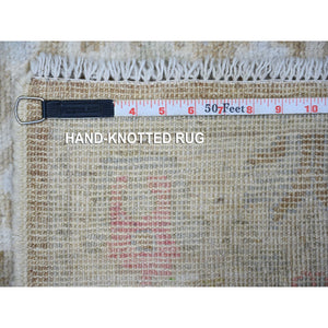 2'9"x19' Faded Brown, Afghan Angora Oushak with Willow and Cypress Tree Design, Vegetable Dyes, Soft Wool, Hand Knotted, XL Runner Oriental Rug FWR439830