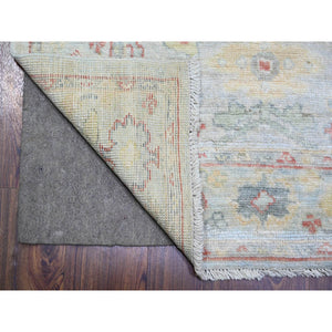 3'2"x13'7" Beige, Afghan Angora Oushak with All Over Motifs, Vegetable Dyes, Soft Wool, Hand Knotted, Wide Runner, Oriental Rug FWR439848