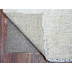 2'7"x18'9" Cream Color, Hand Knotted White Wash Peshawar, Heavily Washed Natural Wool, XL Runner Oriental Rug FWR440400