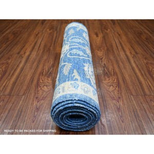 2'8"x11'8" BÕdazzled Blue, Soft Wool Hand Knotted, Finer Peshawar with Mahal Design, Densely Woven Natural Dyes, Runner Oriental Rug FWR440472