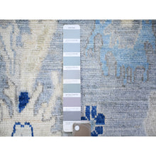 Load image into Gallery viewer, 4&#39;2&quot;x9&#39;5&quot; Blue, Afghan Angora Oushak with All Over Leaf Design, Vegetable Dyes, Organic Wool, Hand Knotted, Wide Runner Oriental Rug FWR440484
