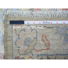 Load image into Gallery viewer, 3&#39;x17&#39;6&quot; Tea Green, Organic Wool Hand Knotted, Afghan Angora Oushak with Colorful Motifs Vegetable Dyes, XL Runner Oriental Rug FWR440634