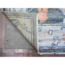 Load image into Gallery viewer, 4&#39;1&quot;x6&#39; Jet Gray, Natural Wool Hand Knotted, Afghan Angora Oushak with Colorful Vines Design Vegetable Dyes, Oriental Rug FWR440670
