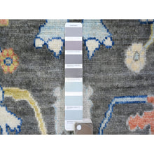 Load image into Gallery viewer, 4&#39;1&quot;x6&#39; Jet Gray, Natural Wool Hand Knotted, Afghan Angora Oushak with Colorful Vines Design Vegetable Dyes, Oriental Rug FWR440670