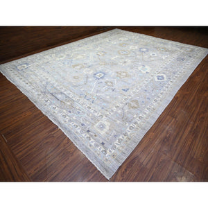 12'x15'6" Cadet Gray, Hand Knotted Afghan Angora Oushak with Soft Colors, Vegetable Dyes Soft Wool, Oversized Oriental Rug FWR440682