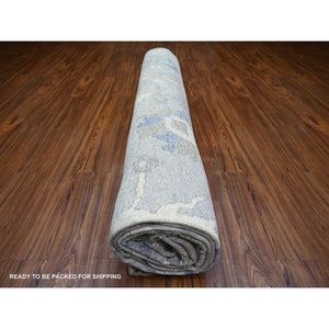 12'x15'6" Cadet Gray, Hand Knotted Afghan Angora Oushak with Soft Colors, Vegetable Dyes Soft Wool, Oversized Oriental Rug FWR440682