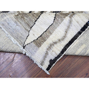 8'8"x11'6" Ivory, Hand Knotted Beni Ourain Moroccan Berber Panel Design, Natural Dyes Pure Wool, Oriental Rug FWR440856