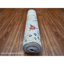 Load image into Gallery viewer, 2&#39;8&quot;x9&#39;6&quot; Silver Gray, Natural Dyes Extra Soft Wool, Hand Knotted Afghan Peshawar with Birds of Paradise, Runner Oriental Rug FWR440928