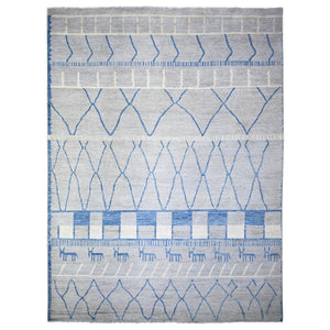 11'9"x15'7" Cloud Gray, Pure Wool Hand Knotted, Boujaad Moroccan Berber Design Vegetable Dyes, Oversized Oriental Rug FWR440946
