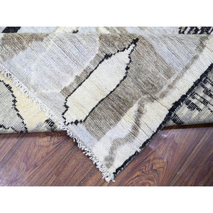 7'4"x9'6" Ivory, Natural Dyes Velvety Wool, Hand Knotted Beni Ourain Moroccan Berber Design, Oriental Rug FWR440952