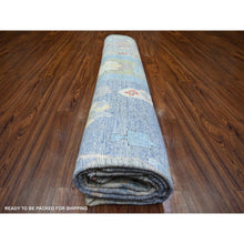 Load image into Gallery viewer, 9&#39;10&quot;x9&#39;10&quot; Periwinkle Blue, Hand Knotted Afghan Angora Oushak with Soft Colors, Natural Dyes Natural Wool, Square Oriental Rug FWR441120