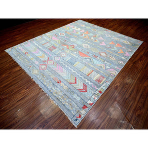 8'2"x9'8" Cadet Gray, Vegetable Dyes Soft Wool, Hand Knotted Beni Ourain Moroccan Berber Design, Oriental Rug FWR441162