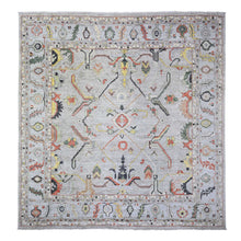 Load image into Gallery viewer, 11&#39;9&quot;x11&#39;9&quot; Goose Gray, Afghan Angora Oushak with All Over Colorful Pattern Vegetable Dyes, Organic Wool Hand Knotted, Square Oriental Rug FWR441174