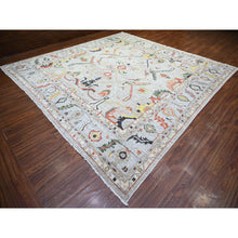 Load image into Gallery viewer, 11&#39;9&quot;x11&#39;9&quot; Goose Gray, Afghan Angora Oushak with All Over Colorful Pattern Vegetable Dyes, Organic Wool Hand Knotted, Square Oriental Rug FWR441174