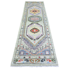Load image into Gallery viewer, 3&#39;x10&#39; Taupe, Pure Wool, with Multi Color Afghan Angora Oushak, Natural Dyes, Hand Knotted, Runner Oriental Rug FWR441216