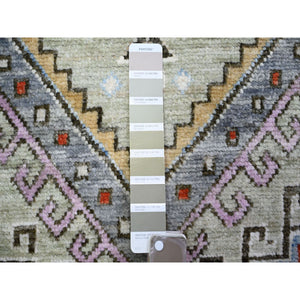 3'x10' Taupe, Pure Wool, with Multi Color Afghan Angora Oushak, Natural Dyes, Hand Knotted, Runner Oriental Rug FWR441216