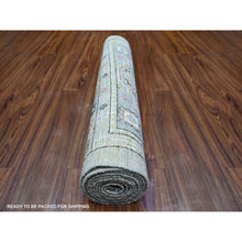 Load image into Gallery viewer, 3&#39;x10&#39; Taupe, Pure Wool, with Multi Color Afghan Angora Oushak, Natural Dyes, Hand Knotted, Runner Oriental Rug FWR441216