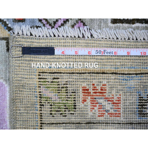 3'x10' Taupe, Pure Wool, with Multi Color Afghan Angora Oushak, Natural Dyes, Hand Knotted, Runner Oriental Rug FWR441216