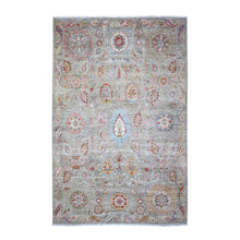 Load image into Gallery viewer, 6&#39;x9&#39;2&quot; Tan Color, Natural Dyes Extra Soft Wool, Hand Knotted Finer Peshawar with Uzbek Suzani Design, Densely Woven, Oriental Rug FWR441288