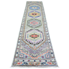 Load image into Gallery viewer, 3&#39;x11&#39;9&quot; Taupe, Hand Knotted Afghan Angora Oushak with Large Medallions Design, Natural Dyes Pure Wool, Wide Runner Oriental Rug FWR441336
