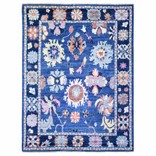Load image into Gallery viewer, 9&#39;x11&#39;7&quot; Sapphire Blue, Hand Knotted Afghan Angora Oushak with Pop of Color, Natural Dyes Extra Soft Wool, Oriental Rug FWR441474