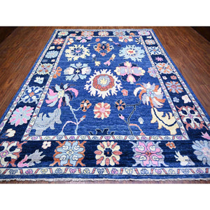 9'x11'7" Sapphire Blue, Hand Knotted Afghan Angora Oushak with Pop of Color, Natural Dyes Extra Soft Wool, Oriental Rug FWR441474