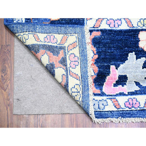 9'x11'7" Sapphire Blue, Hand Knotted Afghan Angora Oushak with Pop of Color, Natural Dyes Extra Soft Wool, Oriental Rug FWR441474