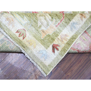 9'x11'6" Golden Green, Pure Wool Hand Knotted, Afghan Angora Oushak with Colorful Motifs, Oriental Rug FWR441486