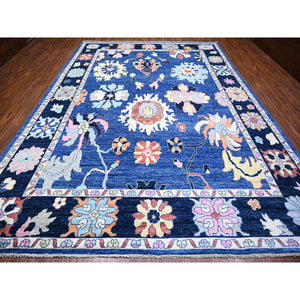 10'x13'9" Sapphire Blue, Hand Knotted Afghan Angora Oushak with Pop of Color, Natural Dyes Extra Soft Wool, Oriental Rug FWR441498