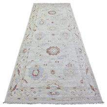 Load image into Gallery viewer, 3&#39;10&quot;x9&#39;8&quot; Pastel Colors, Pure Wool Hand Knotted, Afghan Angora Oushak with Large Motifs Natural Dyes, Wide Runner Oriental Rug FWR441510