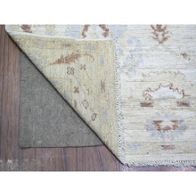 Load image into Gallery viewer, 3&#39;10&quot;x9&#39;8&quot; Pastel Colors, Pure Wool Hand Knotted, Afghan Angora Oushak with Large Motifs Natural Dyes, Wide Runner Oriental Rug FWR441510