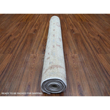 Load image into Gallery viewer, 3&#39;10&quot;x9&#39;8&quot; Pastel Colors, Pure Wool Hand Knotted, Afghan Angora Oushak with Large Motifs Natural Dyes, Wide Runner Oriental Rug FWR441510