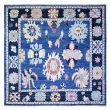 Load image into Gallery viewer, 10&#39;2&quot;x10&#39;2&quot; Sapphire Blue, Afghan Angora Oushak with Pop of Colors Natural Dyes, Extra Soft Wool Hand Knotted, Square Oriental Rug FWR441522
