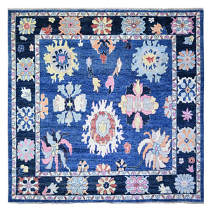 10'2"x10'2" Sapphire Blue, Afghan Angora Oushak with Pop of Colors Natural Dyes, Extra Soft Wool Hand Knotted, Square Oriental Rug FWR441522