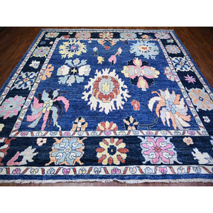 10'2"x10'2" Sapphire Blue, Afghan Angora Oushak with Pop of Colors Natural Dyes, Extra Soft Wool Hand Knotted, Square Oriental Rug FWR441522