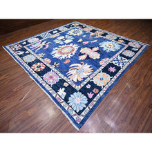 Load image into Gallery viewer, 10&#39;2&quot;x10&#39;2&quot; Sapphire Blue, Afghan Angora Oushak with Pop of Colors Natural Dyes, Extra Soft Wool Hand Knotted, Square Oriental Rug FWR441522