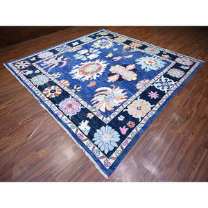 10'2"x10'2" Sapphire Blue, Afghan Angora Oushak with Pop of Colors Natural Dyes, Extra Soft Wool Hand Knotted, Square Oriental Rug FWR441522
