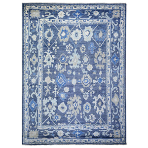 10'2"x13'7" Glaucous Blue, Afghan Angora Oushak with Floral Pattern, Natural Dyes, Soft Wool Hand Knotted, Oriental Rug FWR441540