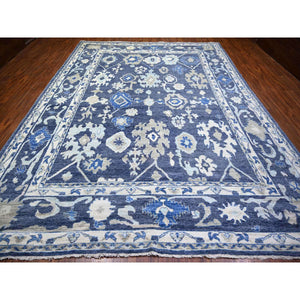10'2"x13'7" Glaucous Blue, Afghan Angora Oushak with Floral Pattern, Natural Dyes, Soft Wool Hand Knotted, Oriental Rug FWR441540